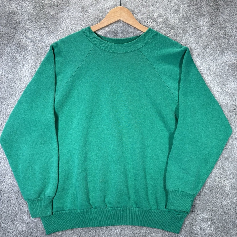 Vintage Hanes Her Way Sweatshirt Womens L Crewneck Green Fleece Blank 90s